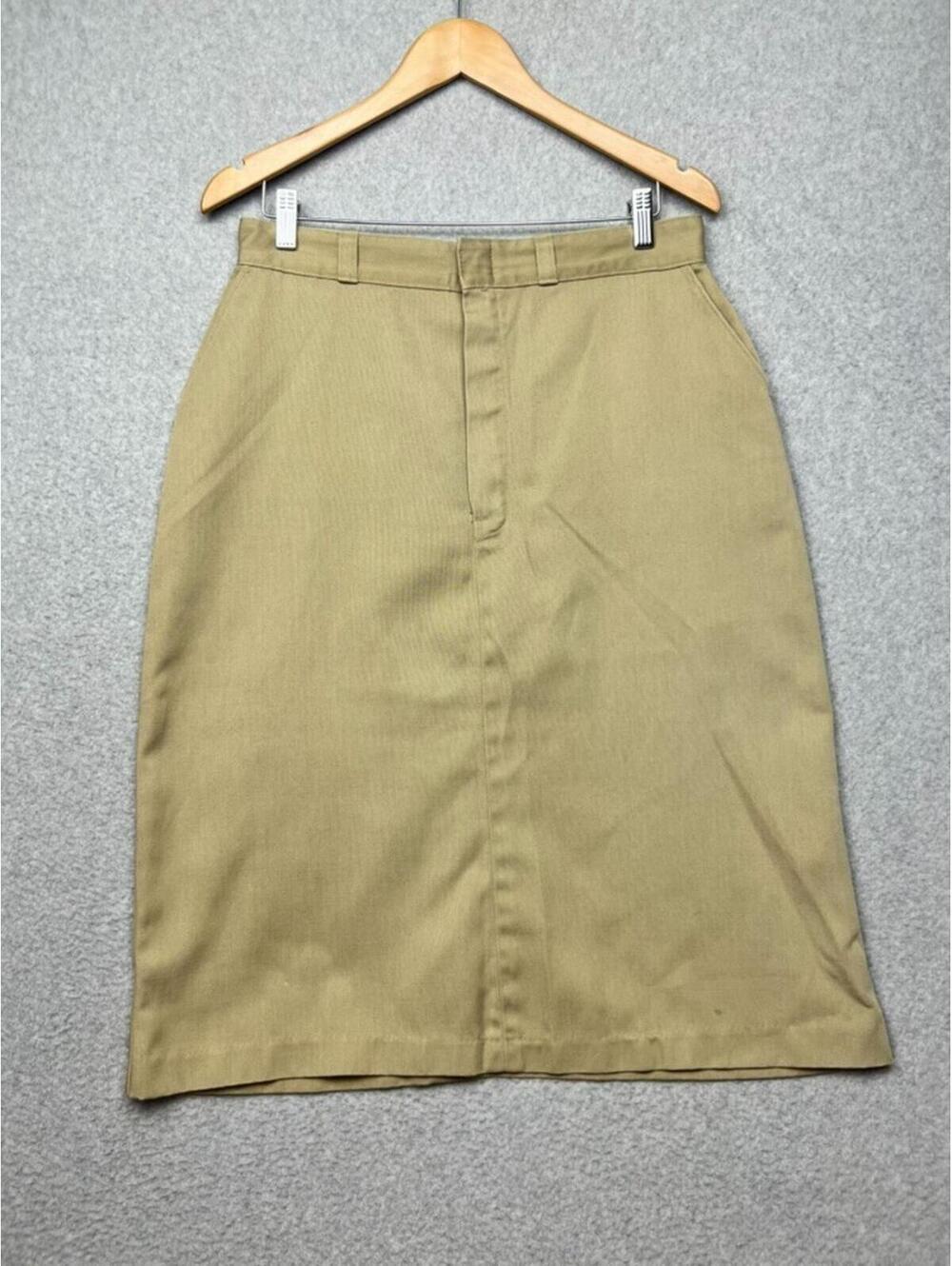 VTG LL Bean Freeport Maine Tan Khaki Midi Skirt Cotton Coastal Quiet Luxury M